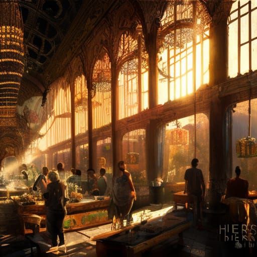 Hyperdetailed Feast Hall Interior in Golden Hour