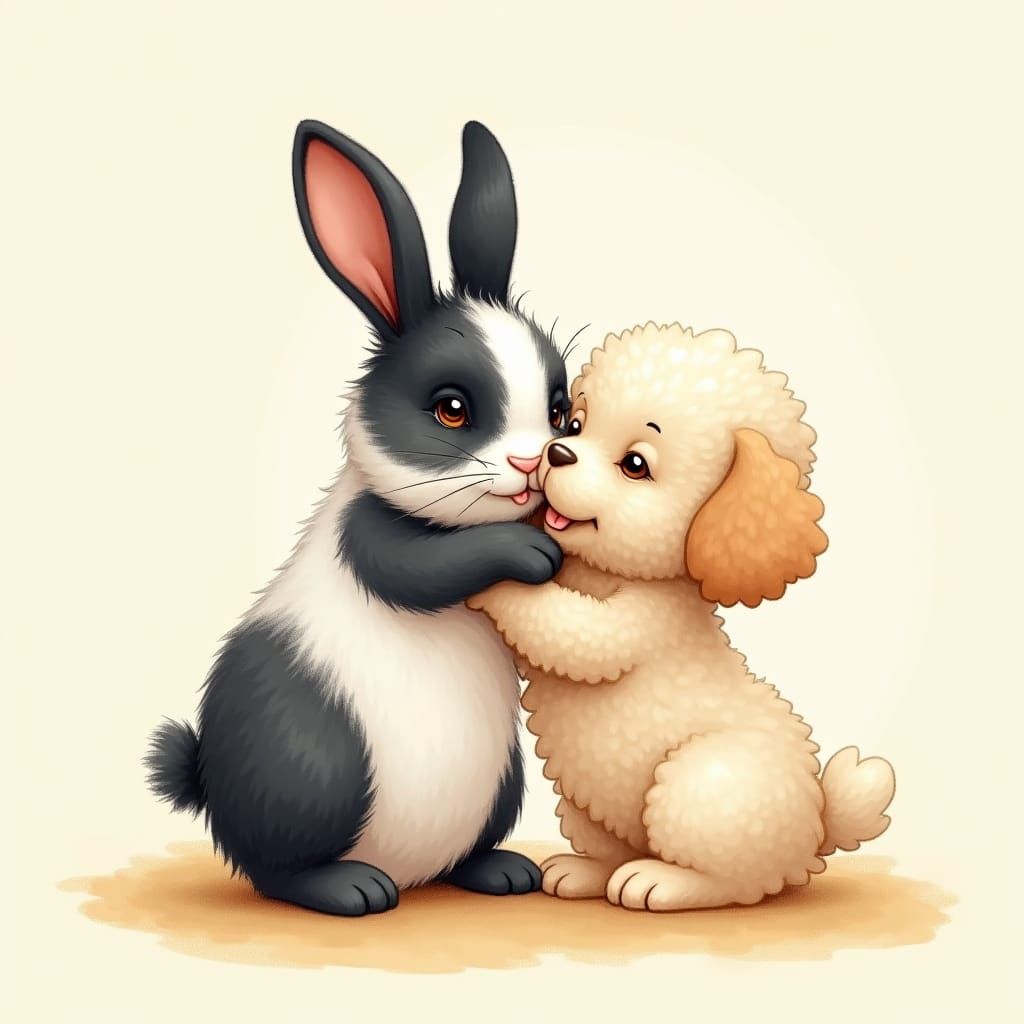 Rabbit and Cavapoo in Heartwarming Embrace