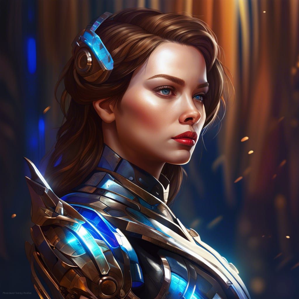 Futuristic Woman with Sapphire Eyes in Digital Art