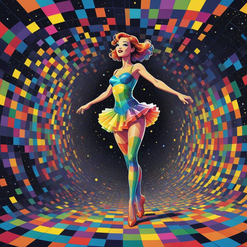 Rainbow Danseuse in Space: Vibrant Comic-Style Cartoon