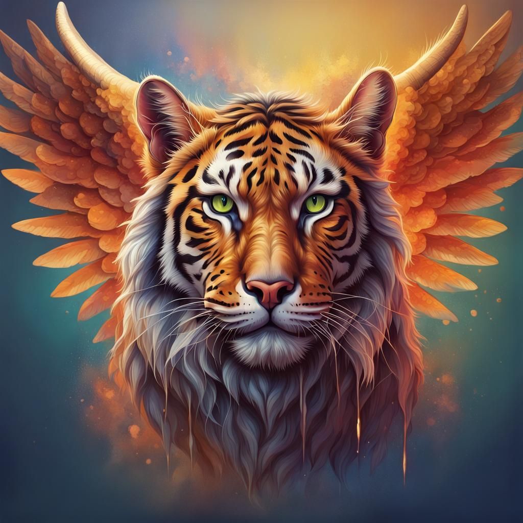 Winged Lion with Horn: Mythical Creature in Hyperrealism