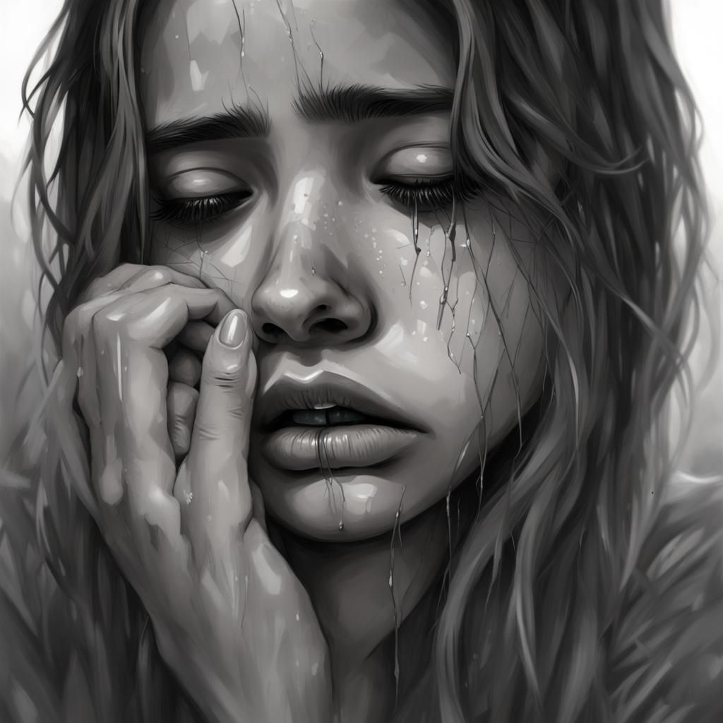 Sad Girl Crying in Fading Light