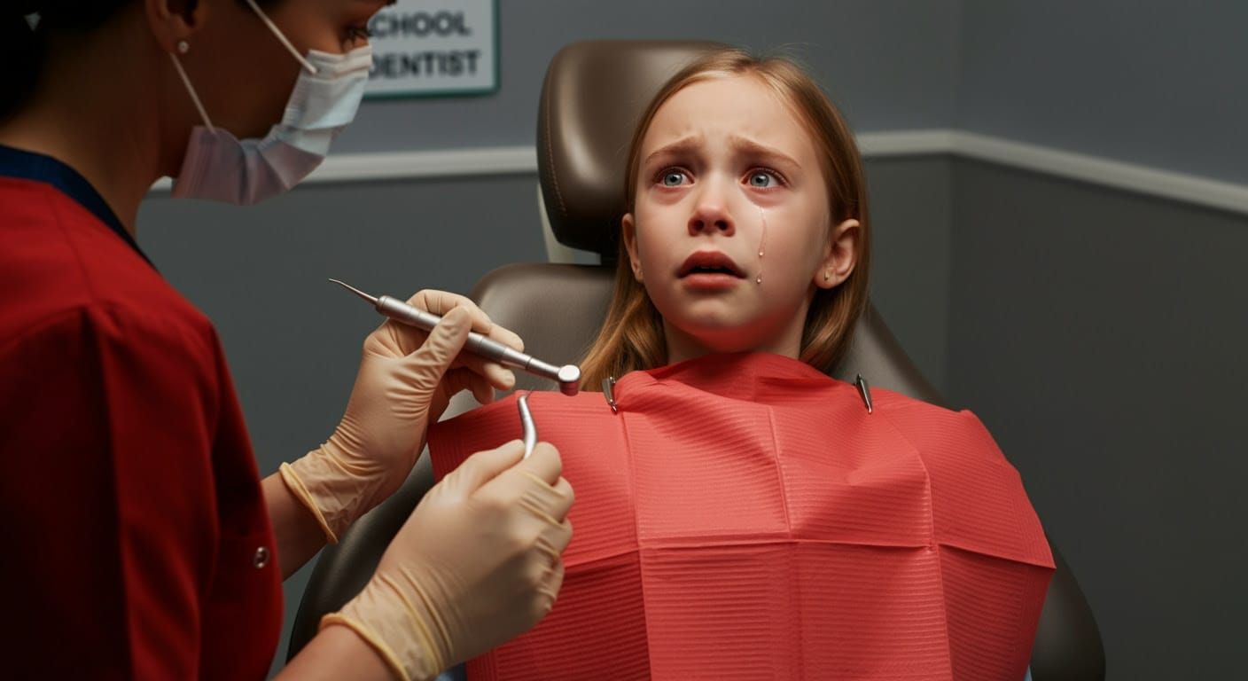Fearful Blonde Girl in a Dentist's Chair