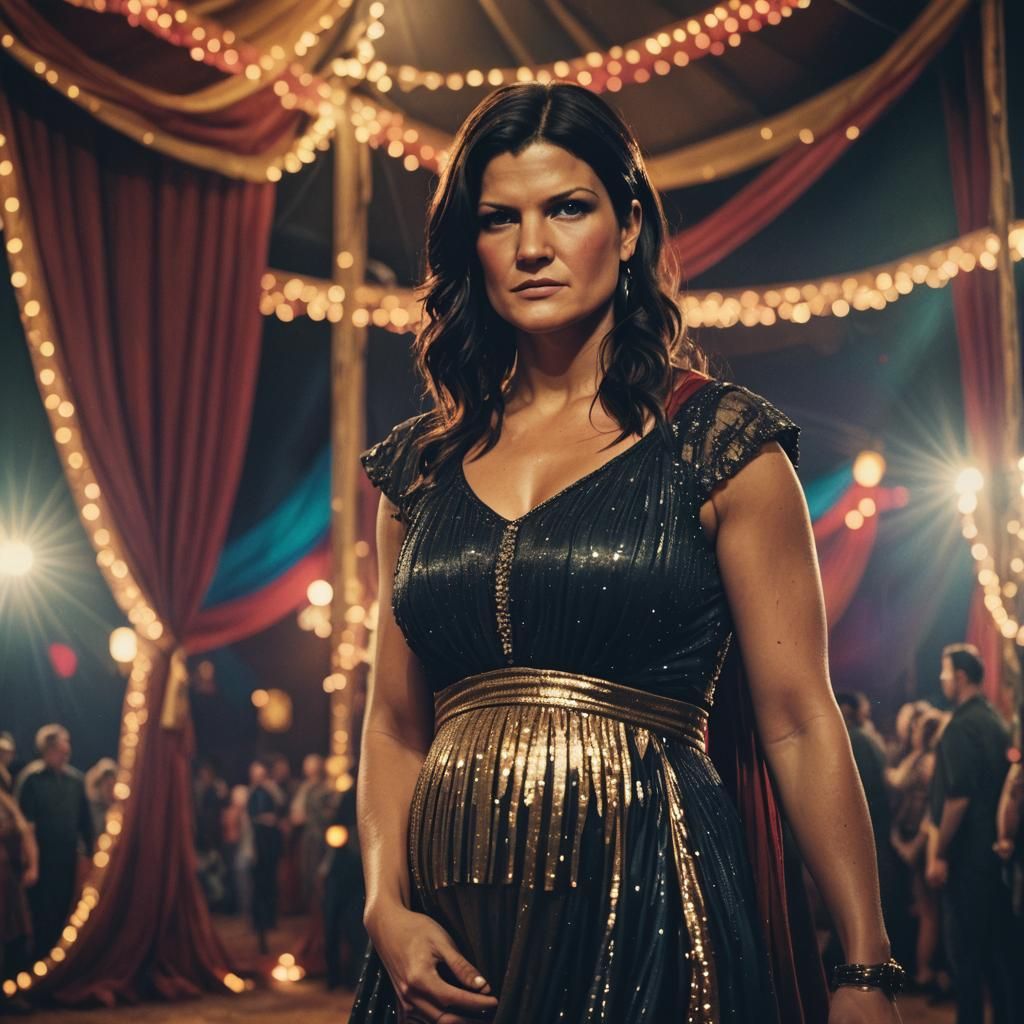 Pregnant Circus Performer in Cinematic Film Still