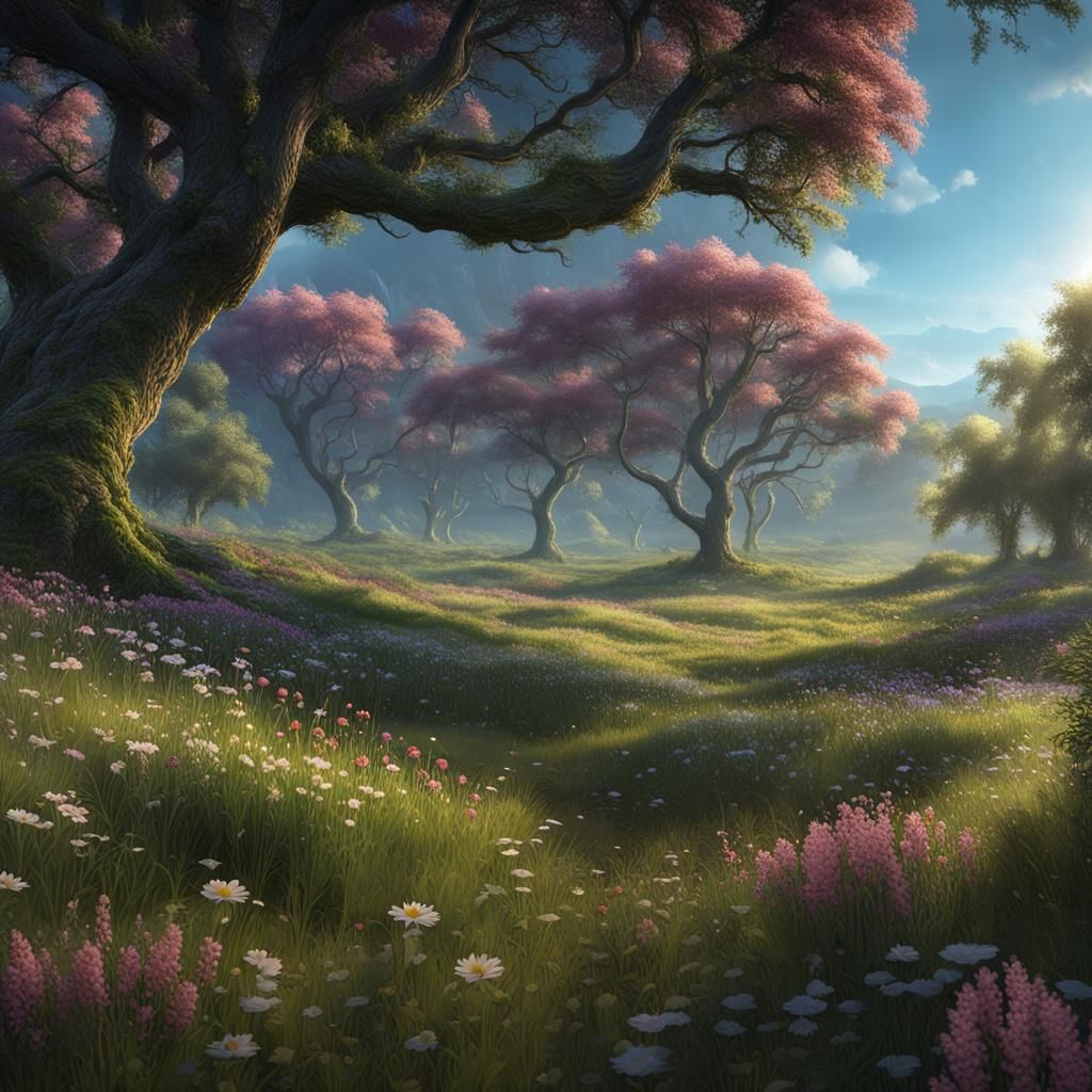 Enchanted Morning Meadow in Vibrant Colors