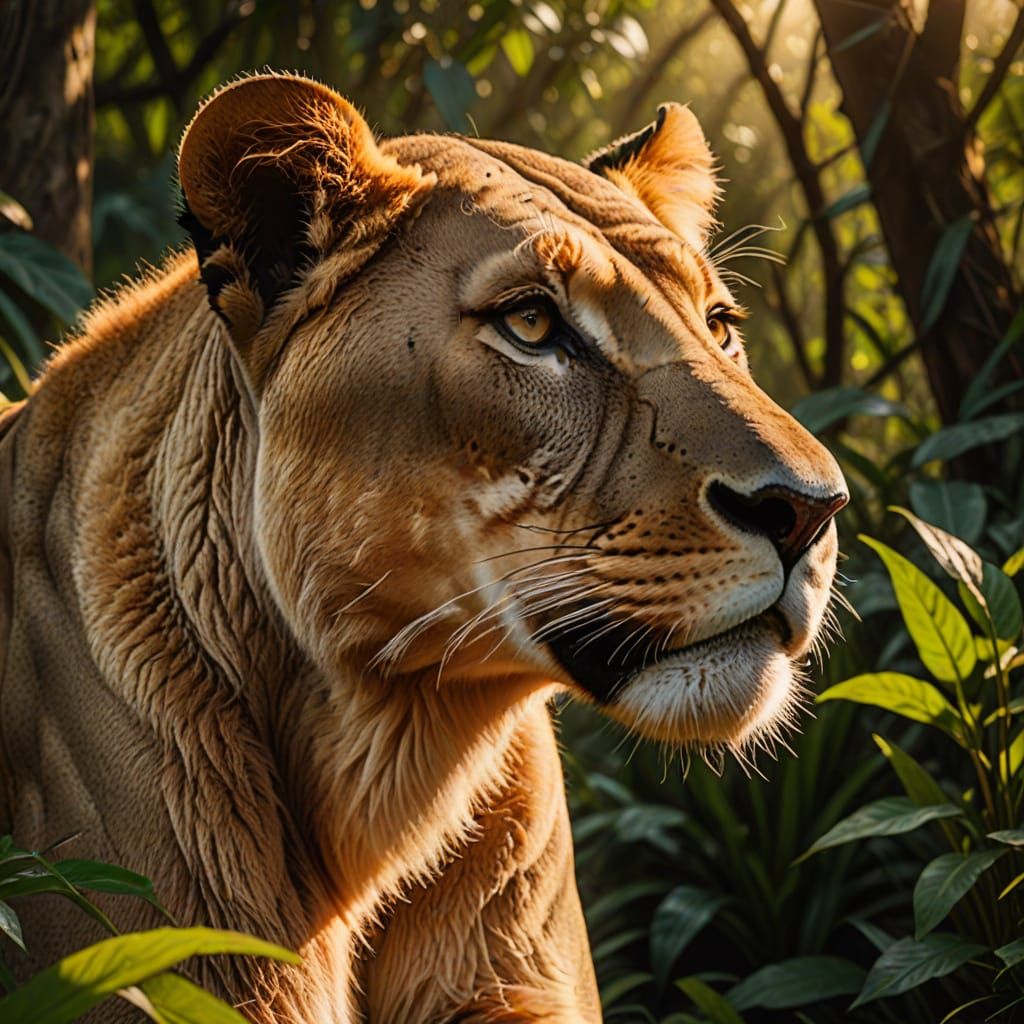 Lioness Portrait in Golden Sunlight, Wildlife Photography