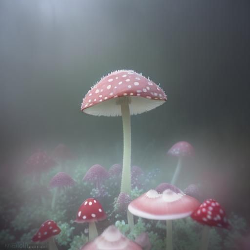 Amanita Muscaria in Dreamy Pastel Flower Garden
