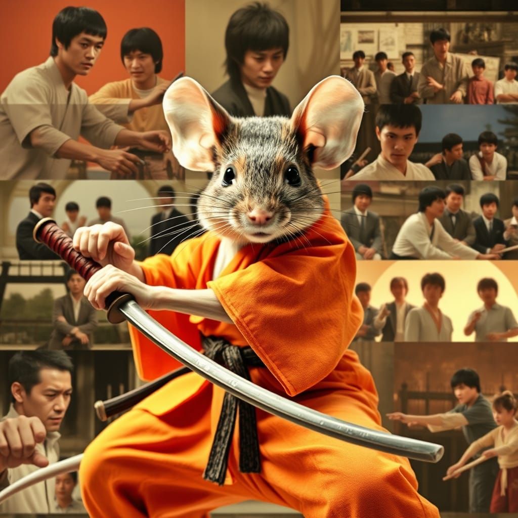 Shogun Mouse Warrior Double Exposure Collage