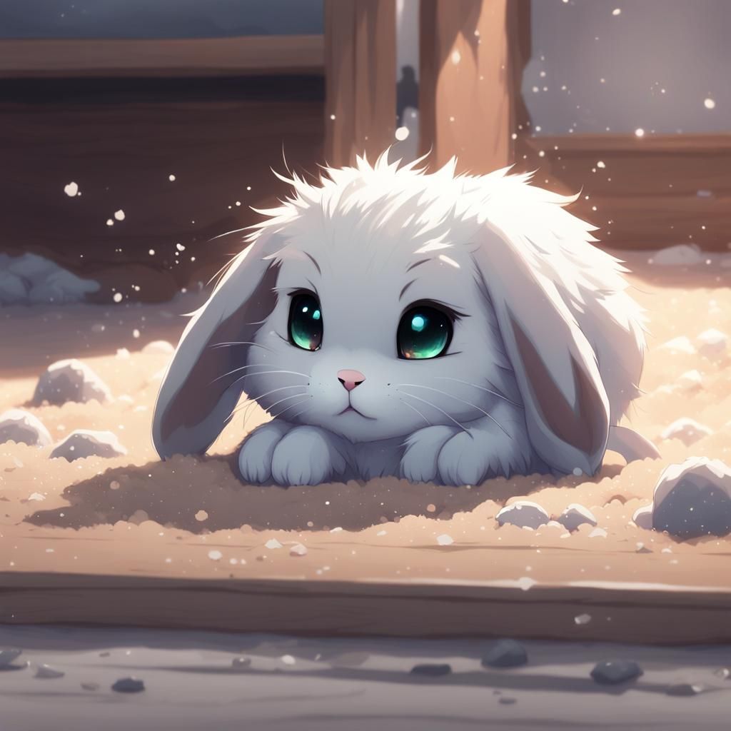 Adorable Bunny Hiding: 3D Anime Art