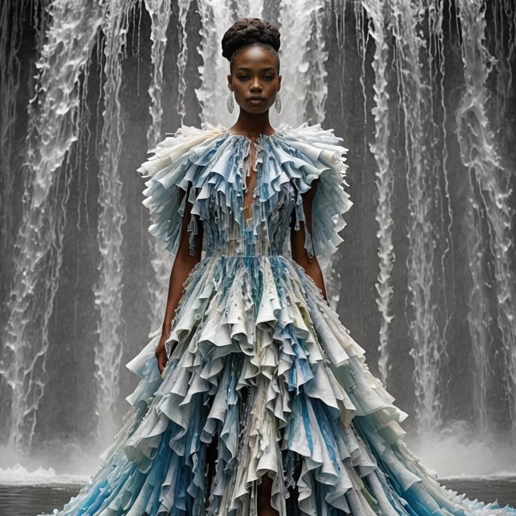 Waterfall Dress on African American Model