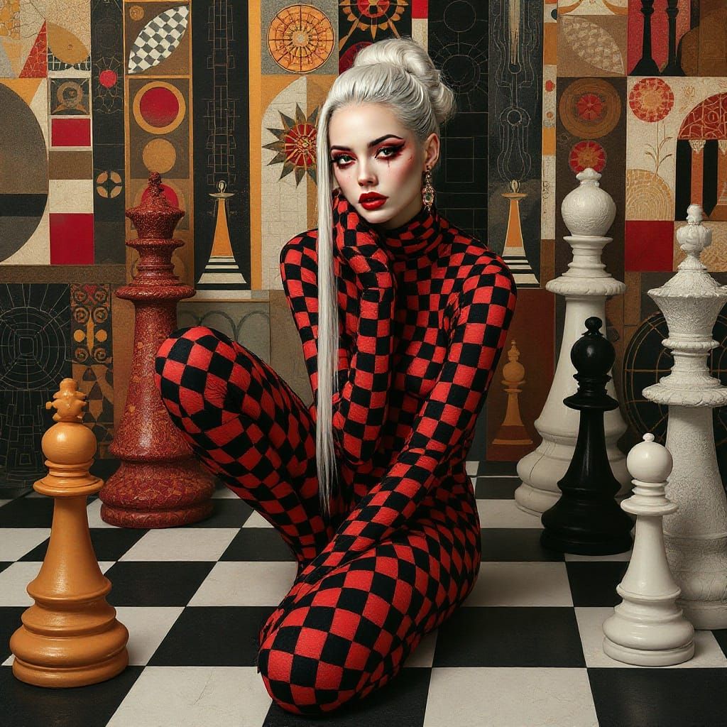 Surreal Portrait in Klimt-Inspired Cubist Style