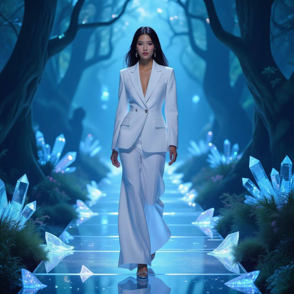 Chinese Model in Avant-Garde Fashion on Crystal Runway