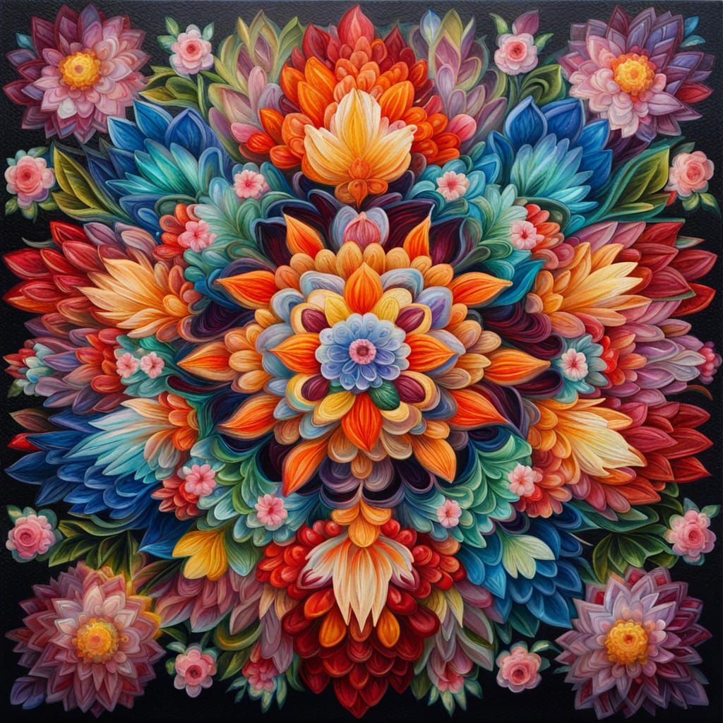 Glowing Symmetrical Flower Mandala in Japanese Style