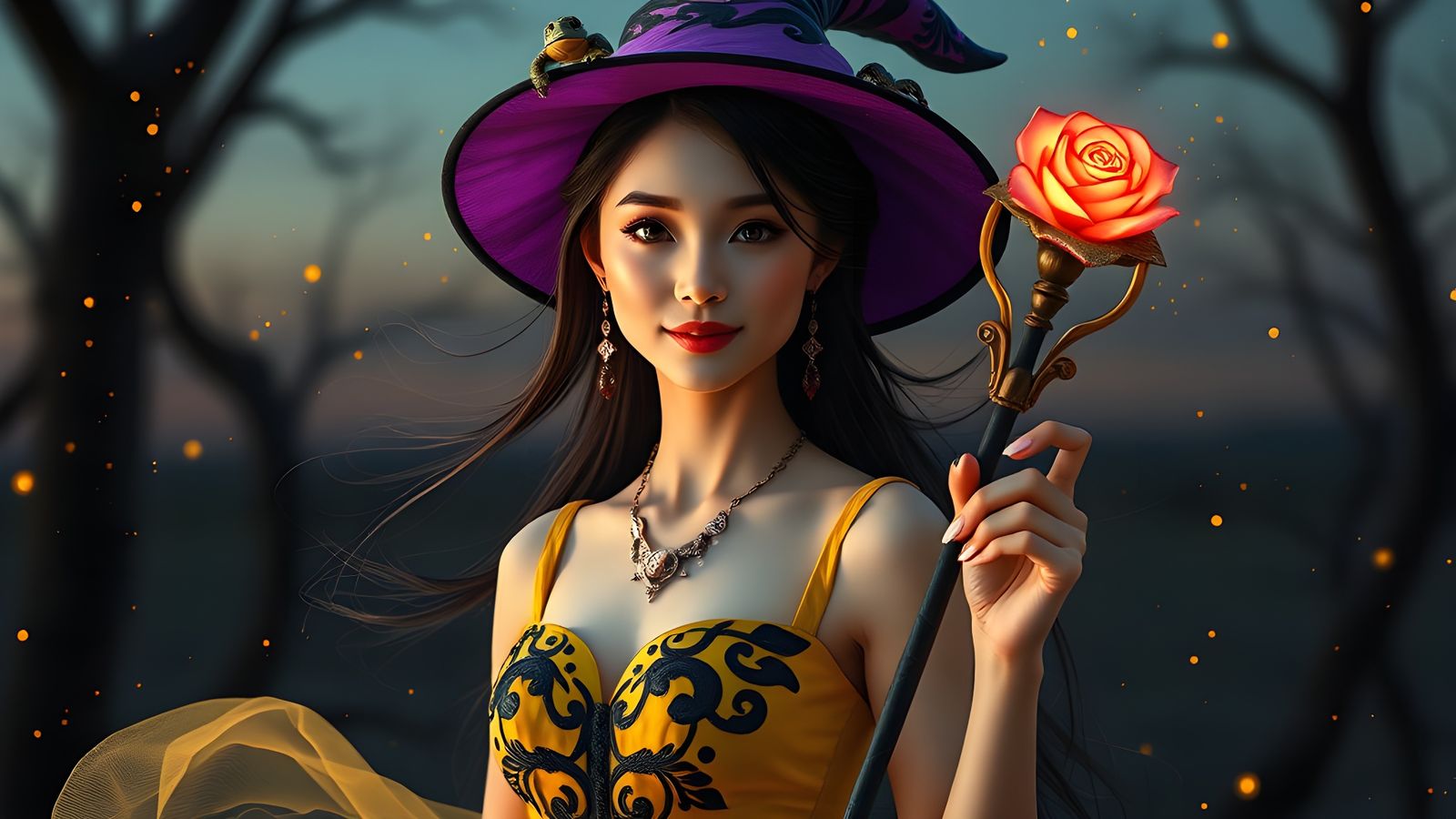 Fantasy Witch with Turtle in Surrealist Style