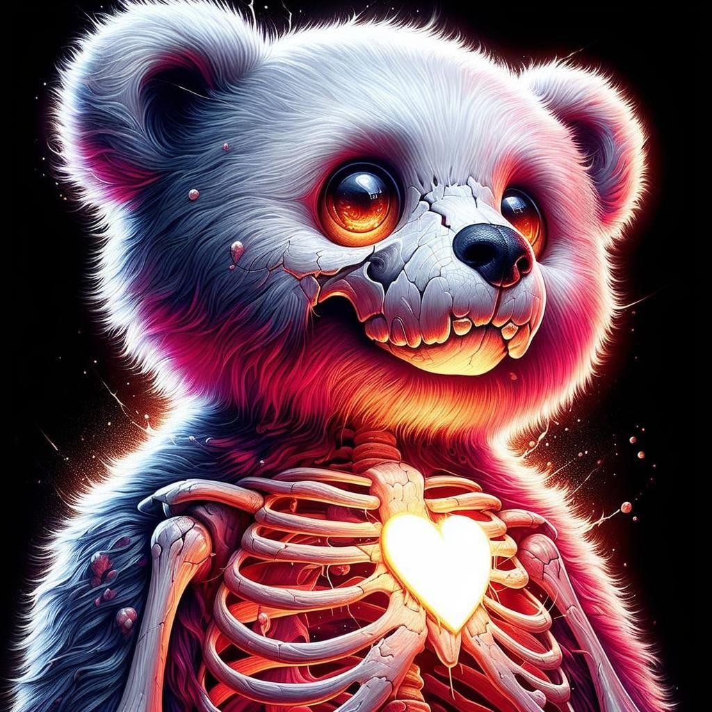 Glowing Heart Teddy Bear Portrait in Hyperrealism