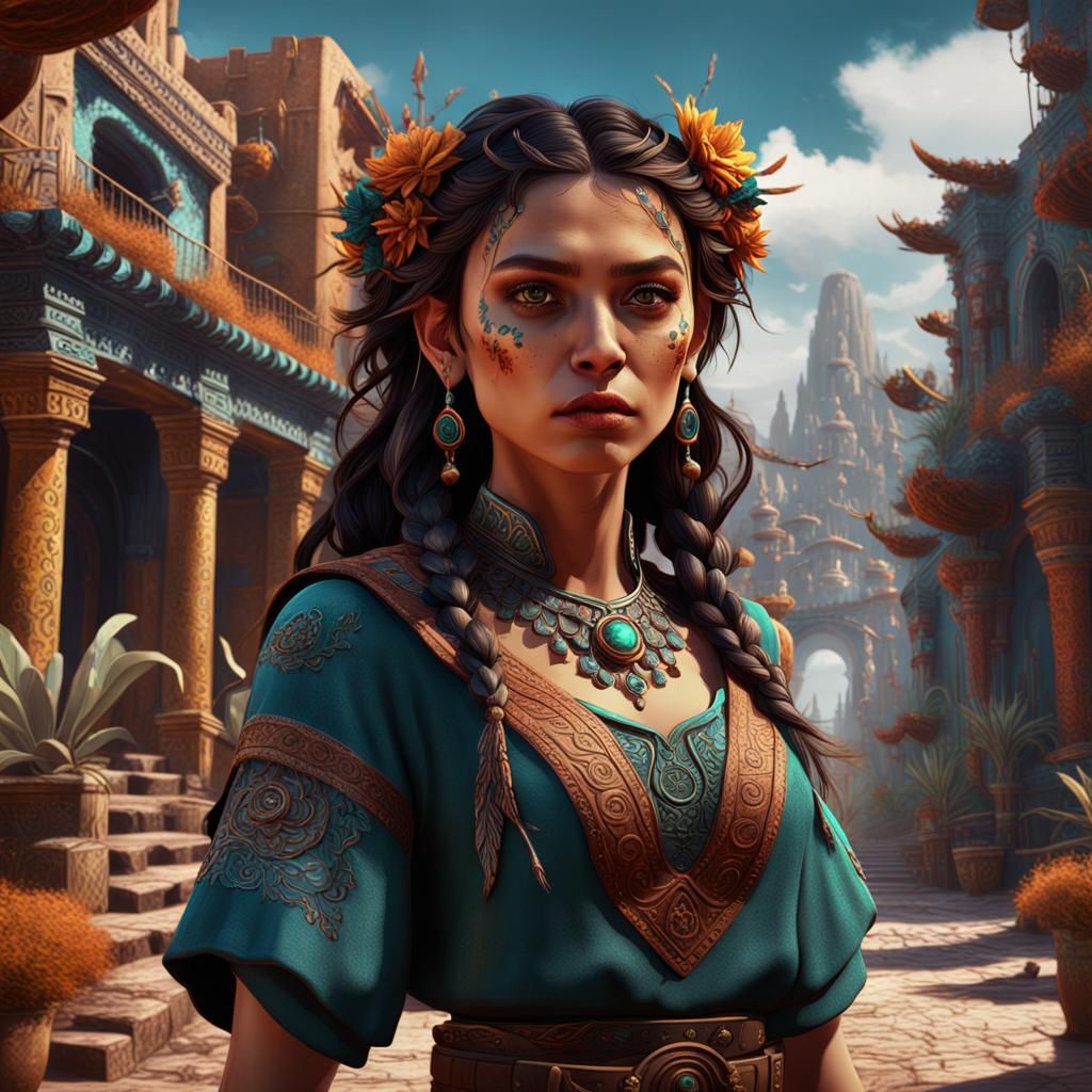 Detailed Matte Painting of a Mexican Teenage Girl