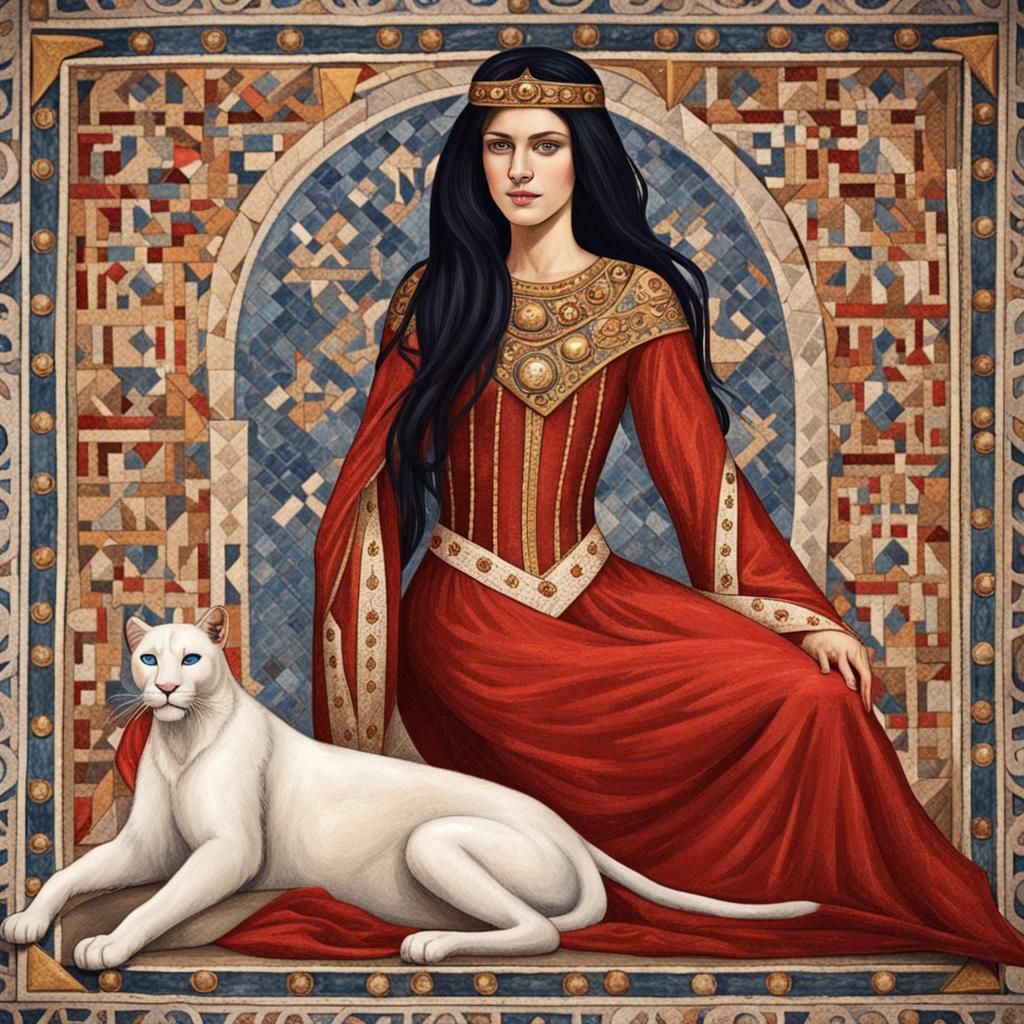 Byzantine Princess in Palace with White Panther