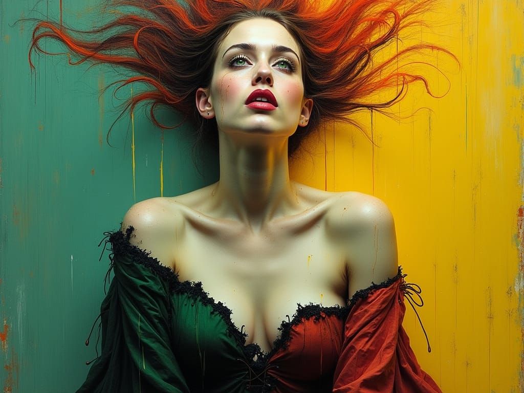 An expressionist digital painting of a regal woman similar t...