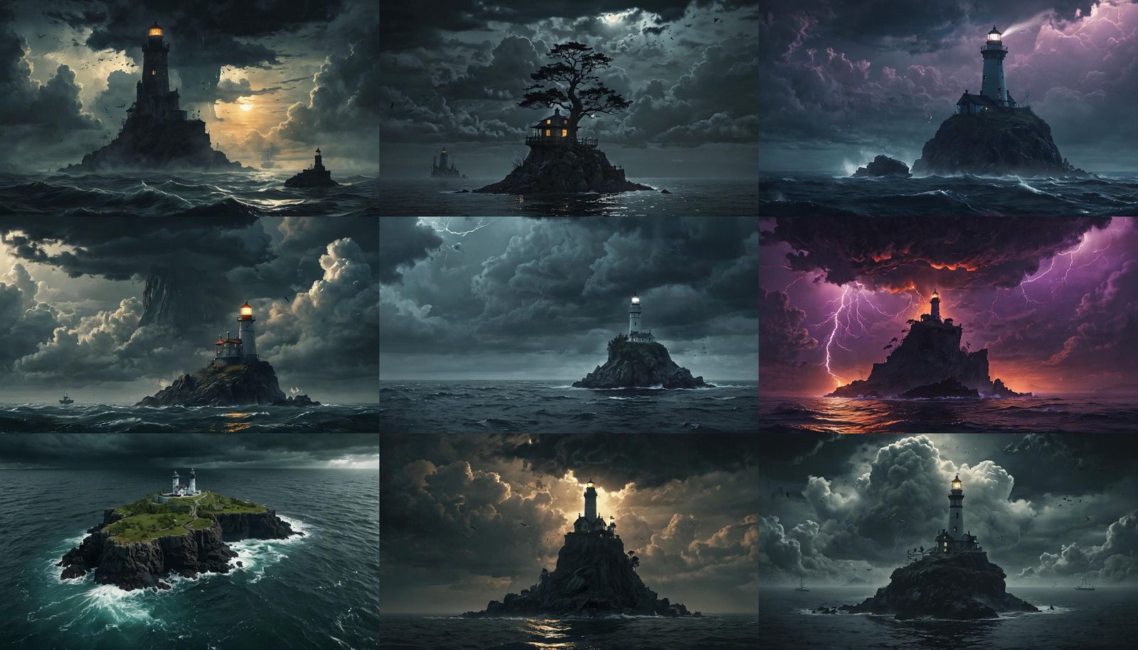 Floating Islands Lighthouse in Dark Sky, Sinister Style