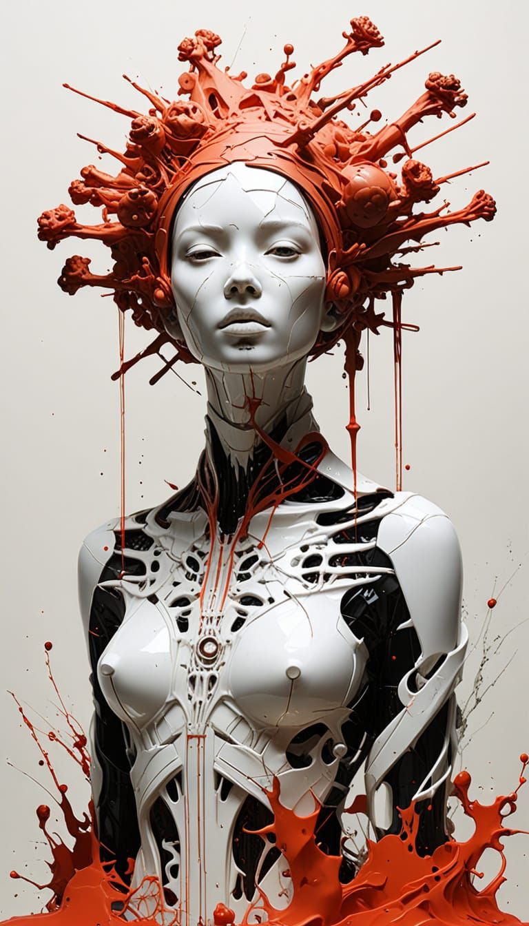 Cyberpunk Dystopian Porcelain Dragon Sculpture