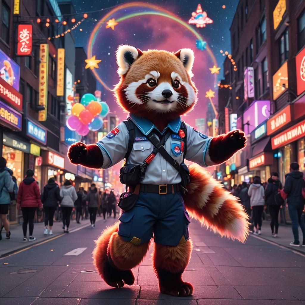 Red Panda in Chinatown: Synthwave Style Portrait