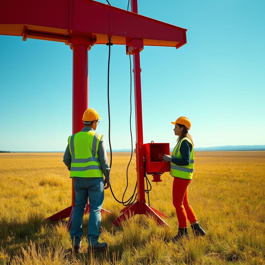 Geologists in Vast Meadow: Cinematic Film Still