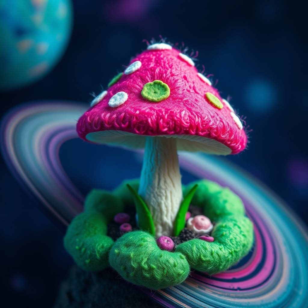 Whimsical Saturnian Fungus in Felt Texture