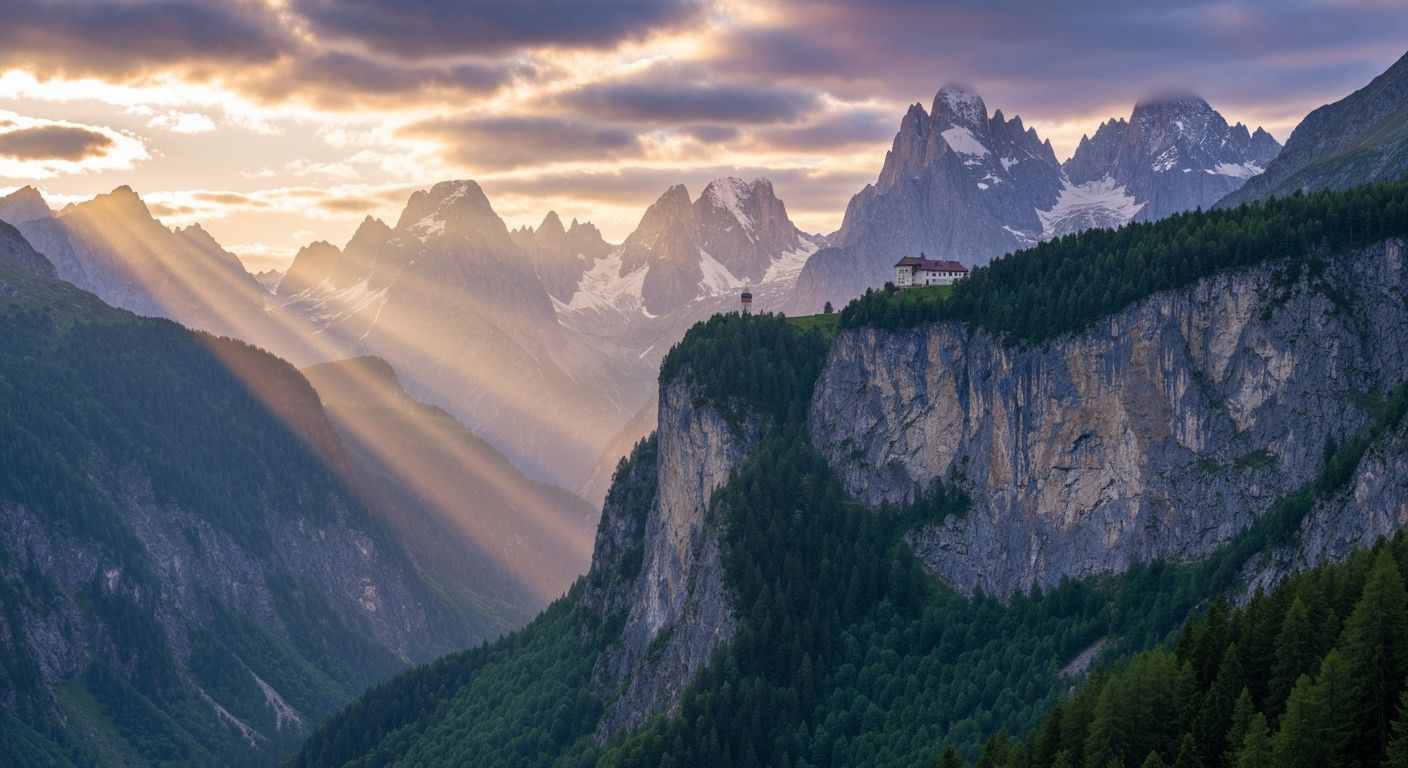 Dreamlike Mountain Valley Sunrise in Goldenrod and Pink Hues