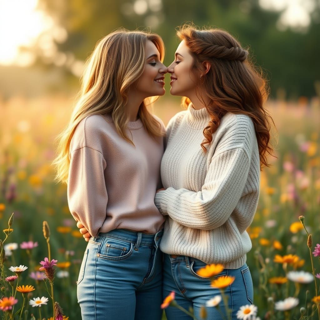 Romantic Farm Women in Whimsical Meadow