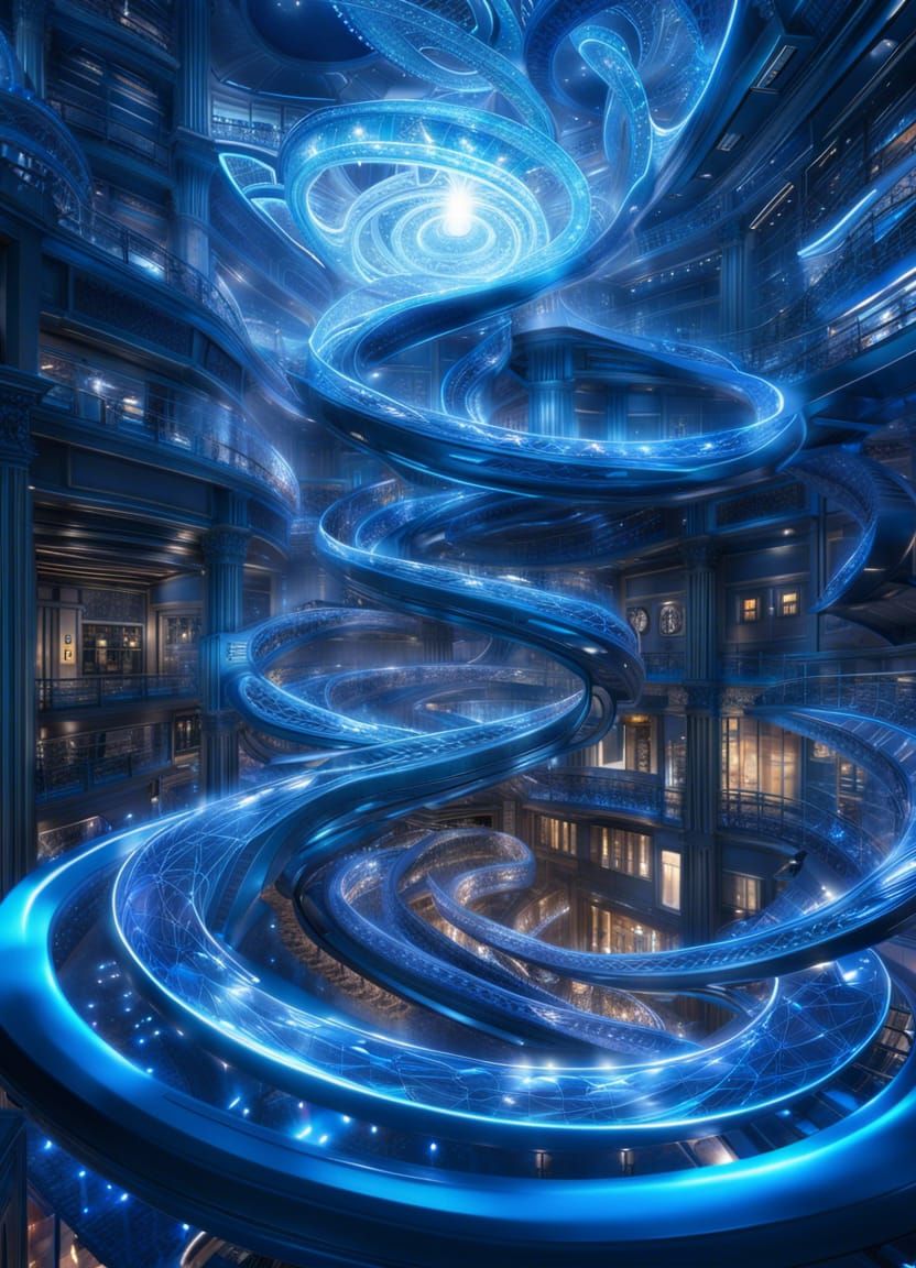 Quantum Realm Buildings in Wavy Blue Light