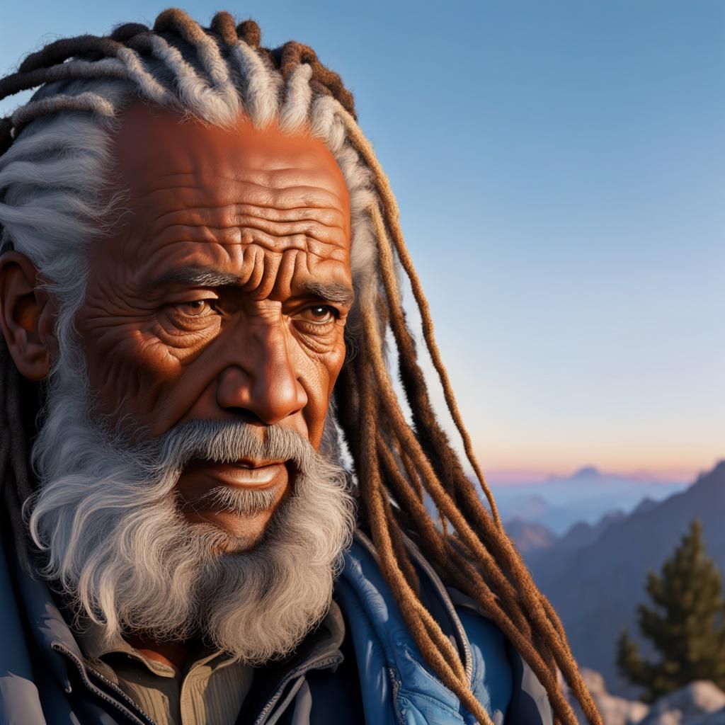 Weathered Mountain Man at Sunrise in 8k
