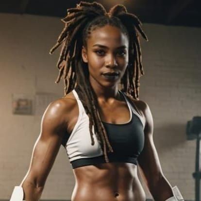 Athletic Woman's Intense Gaze: Photorealistic Cinematic Port...