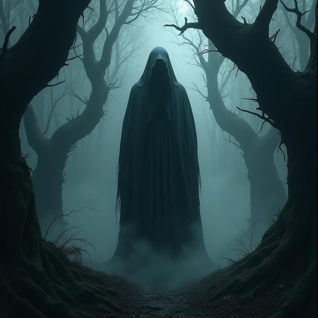 Enigmatic Figure in Enchanted Forest Concept Art