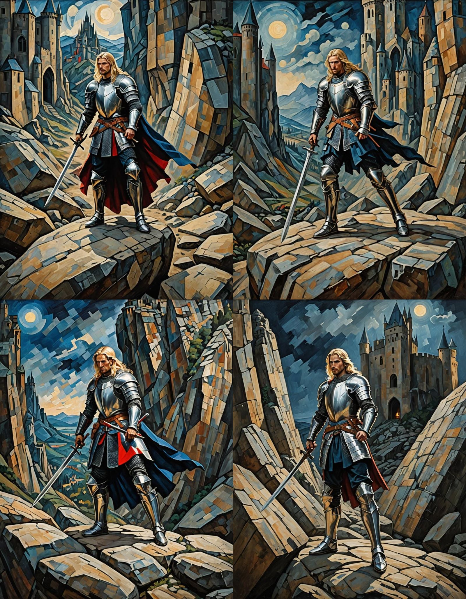 Medieval Knight Defending Pass in Cubist Style