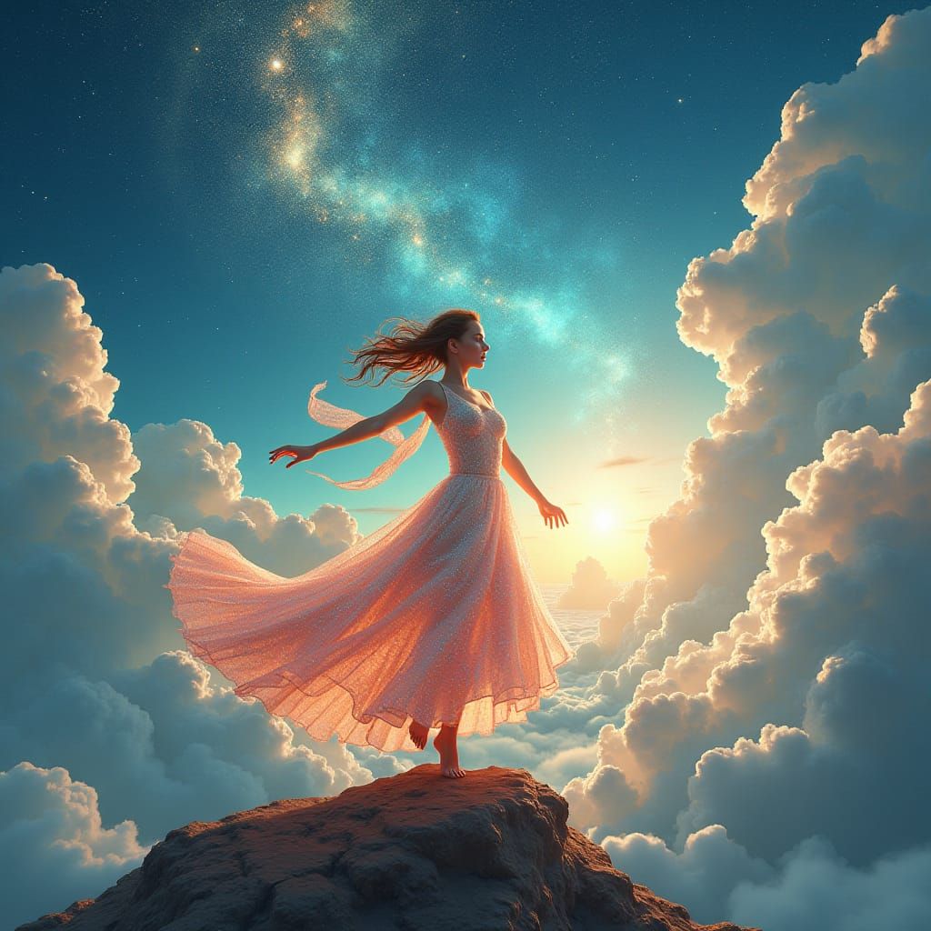 Ethereal Dancer at World's Edge: Dreamlike Surrealism