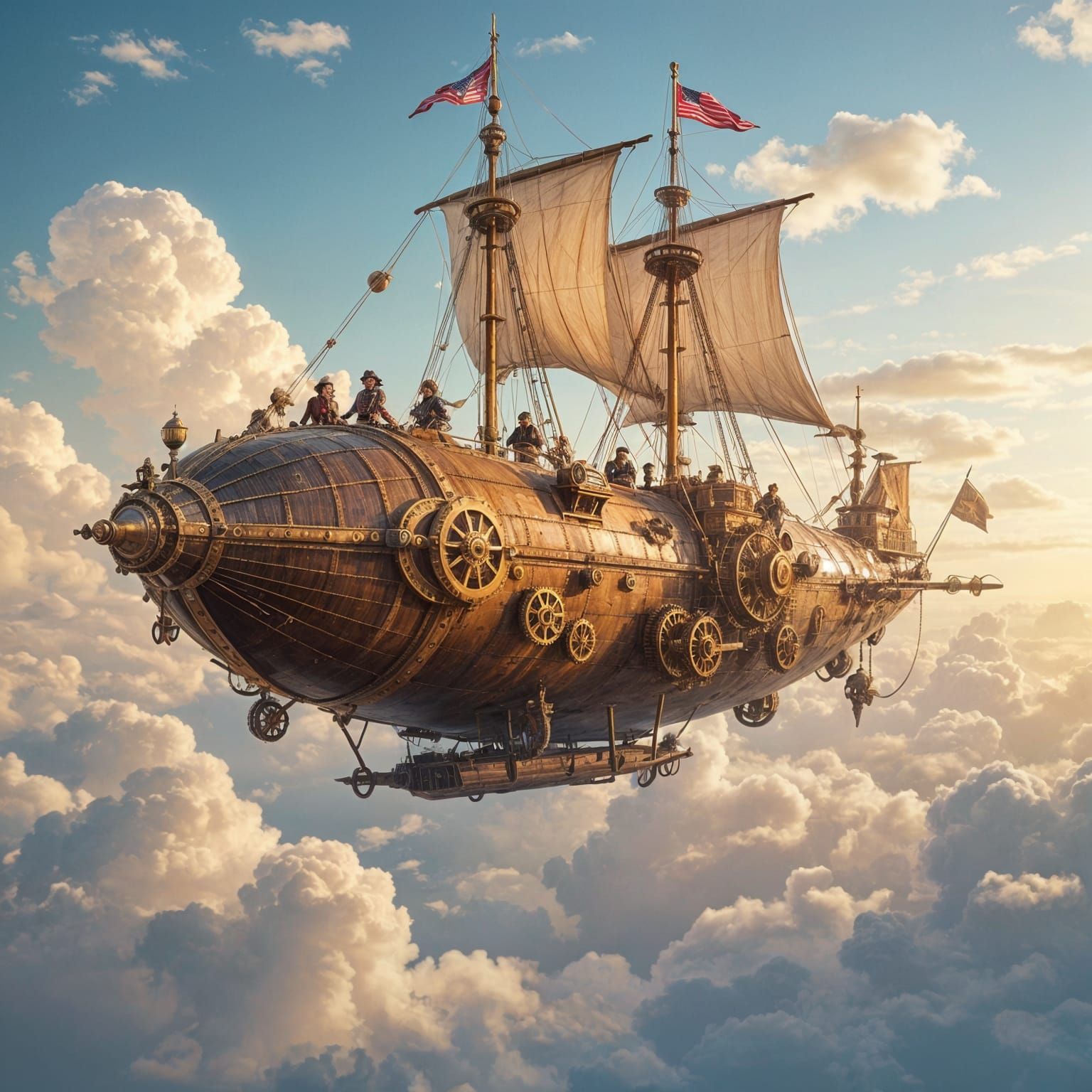Steampunk Airship Soaring Through Clouds: A Jules Verne Adve...