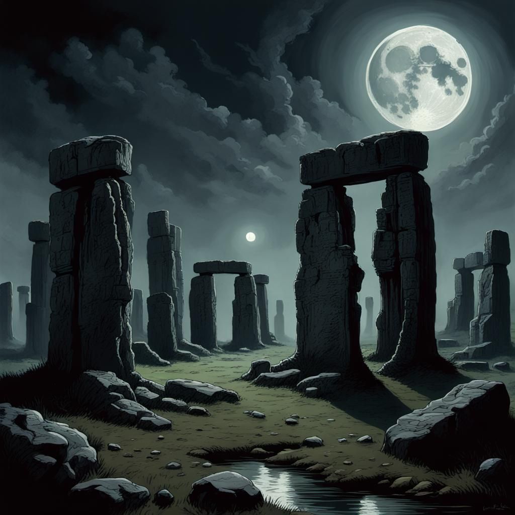 Stonehenge in Dark Fantasy Horror Style