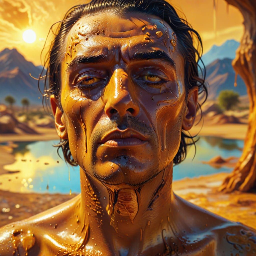 Surrealist Oil Painting of Summer Heat in Triadic Colors