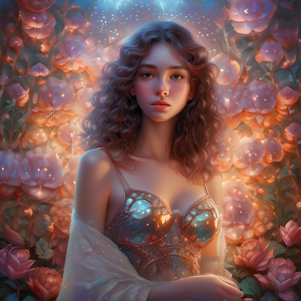 Ethereal Portrait of Woman in Bedroom, Fantasy Illustration