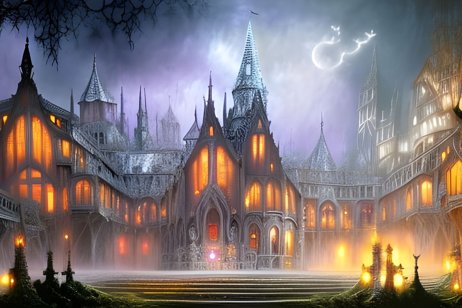 Gothic Fairy Castle with Exotic Flower Houses
