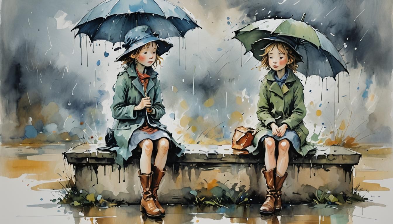 Girl in Rain, Quentin Blake Illustration