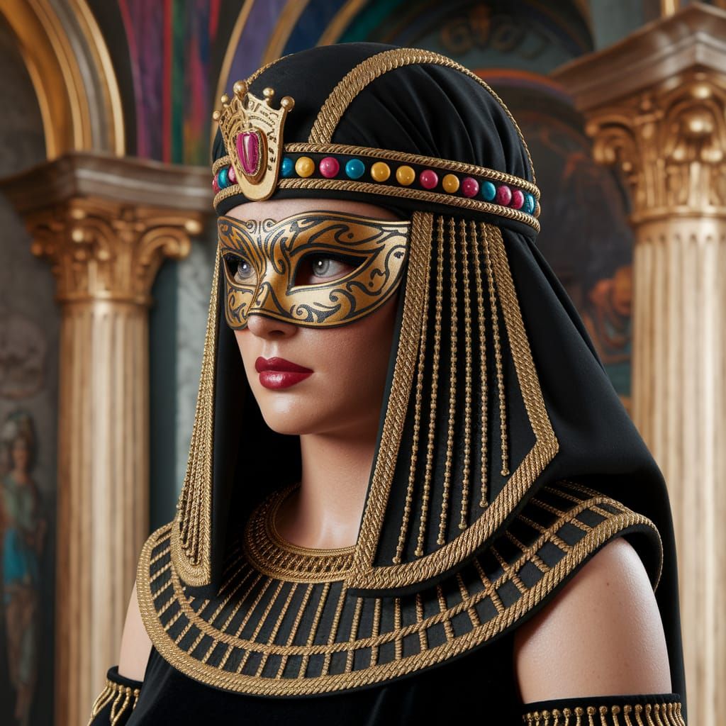 Cleopatra at Venice Ball in Royal Headwrap and Mask