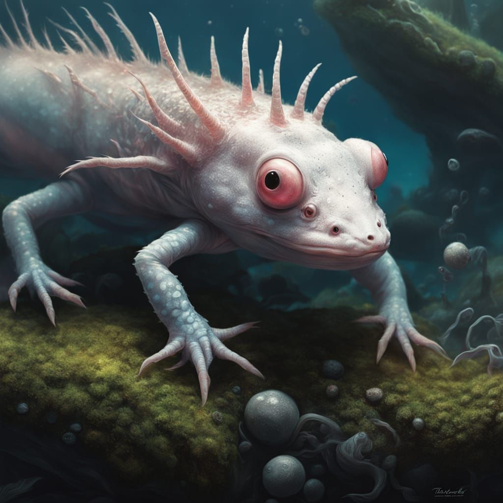 Hyperrealistic White Axolotl Concept Art