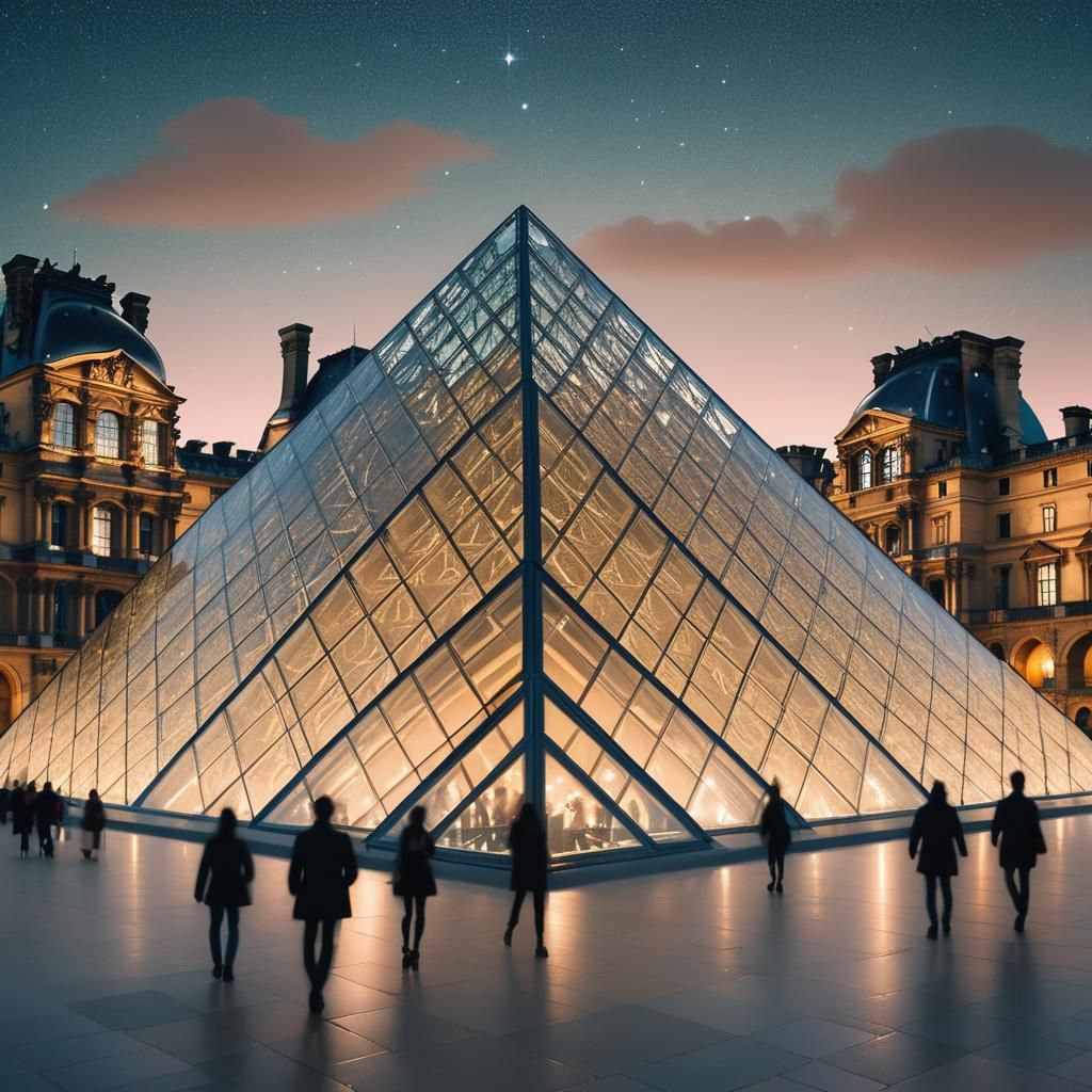 Surrealist Louvre Pyramid at Night