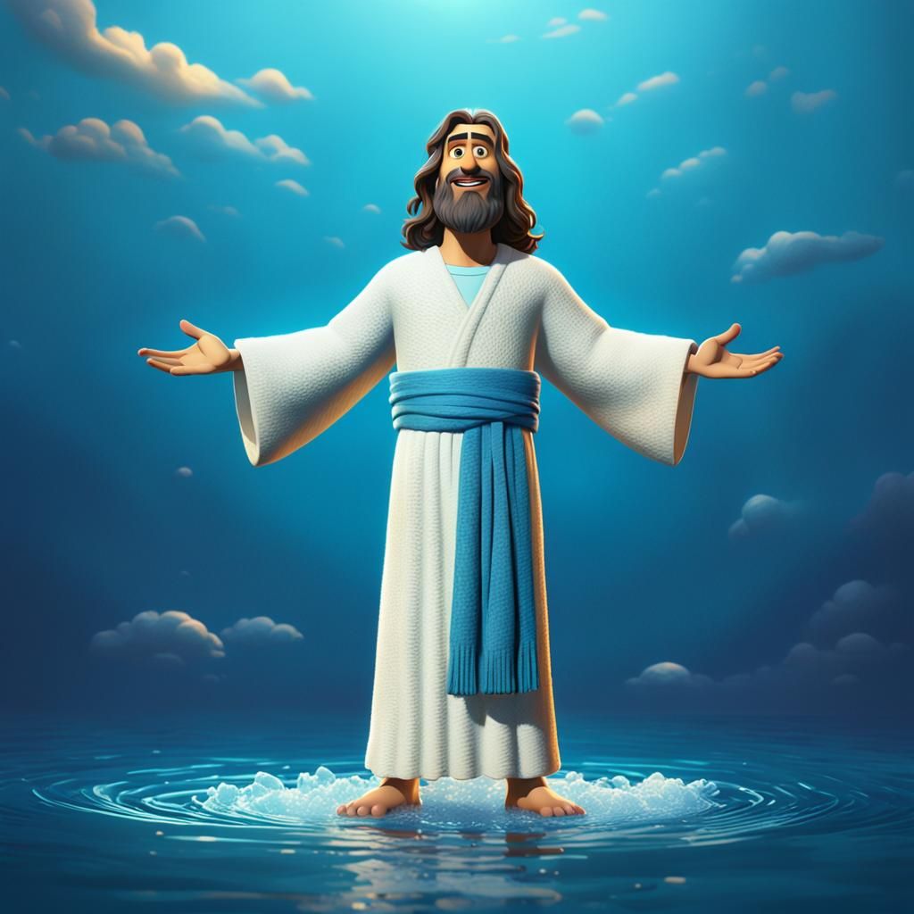 Jesus Christ Baptism in a River: 3D Digital Art