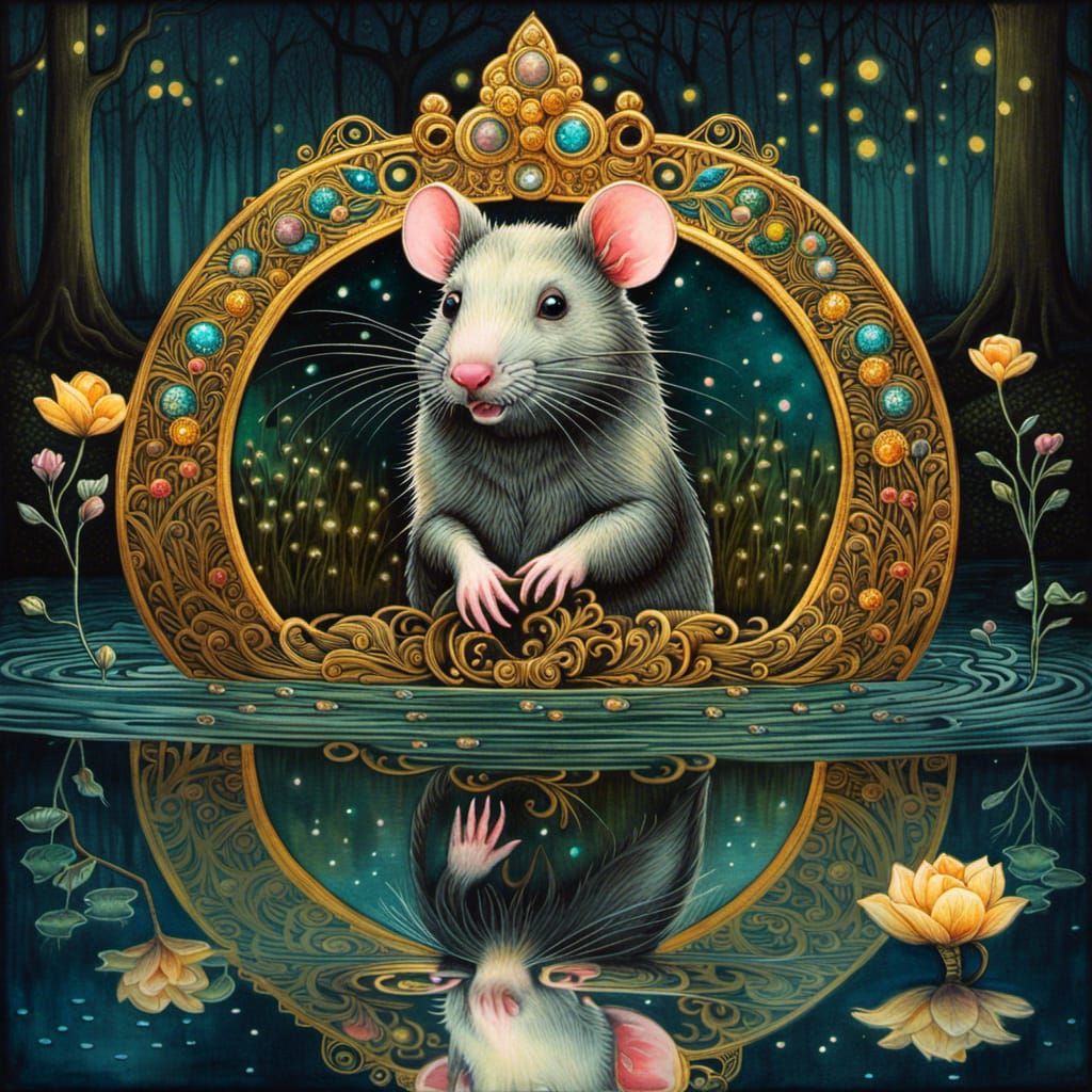 Rat Princess with Tiara Reflected in Water