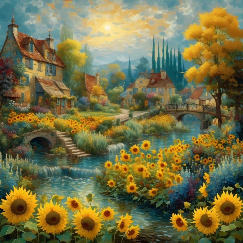 Sunflower Garden in Van Gogh Style