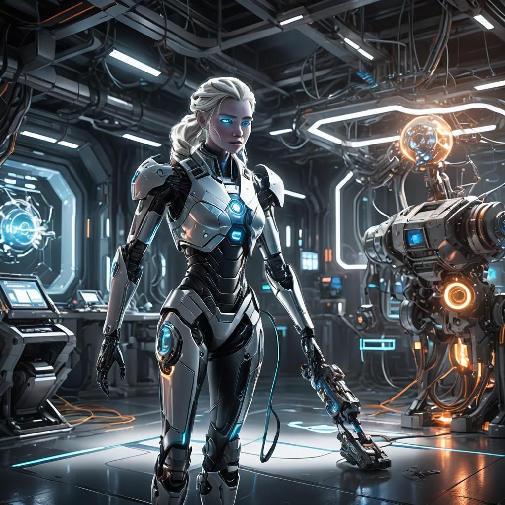 Elsa Crafts Olaf in Futuristic Sci-Fi Laboratory