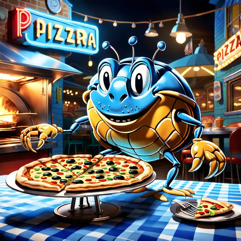 Horseshoe Crab's Pizza Party in Colorful Retro Style