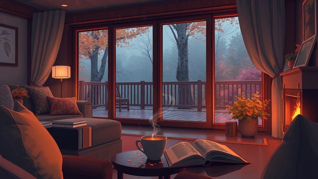 Cozy Autumnal Living Room in Anime Style
